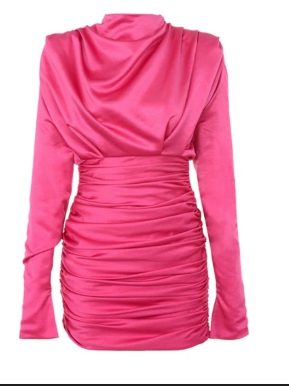 House of CB Hot Pink Satin Ruched Long-Sleeve Mini GIORGIANA Dress - Picture 12 of 13